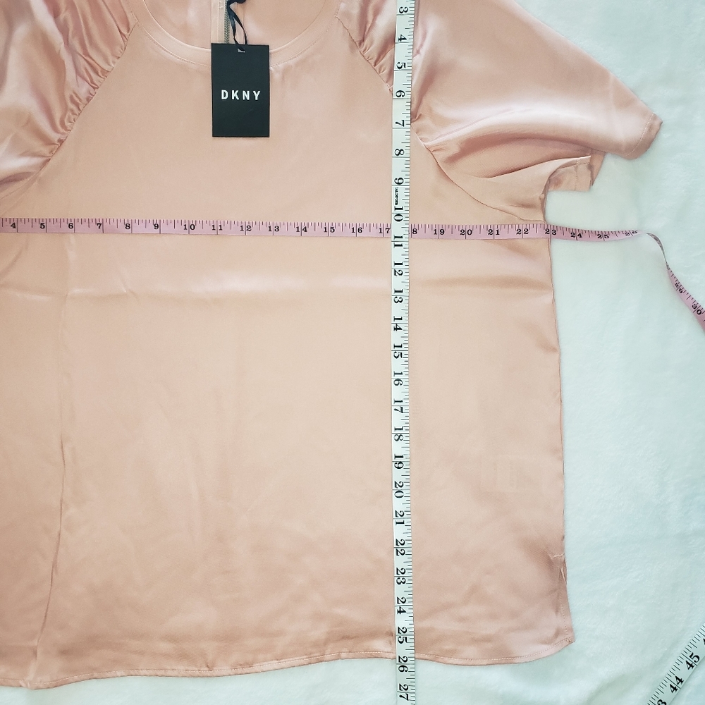 DKNY Peach Satin Ruched Short Sleeve Top--NWT--XL - Picture 14 of 14